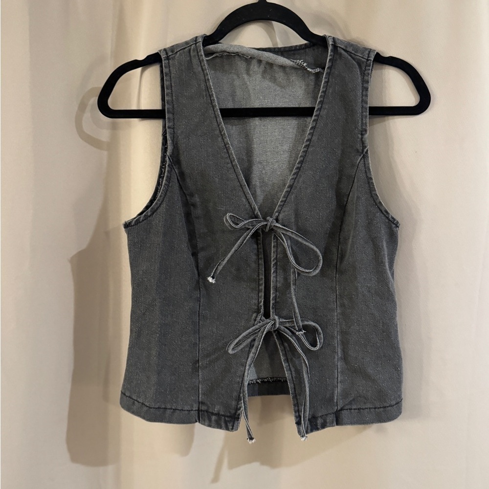 SHEIN Gray Denim Vest with ties